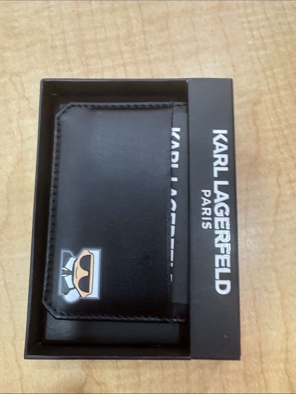 Karl Lagerfeld Black Leather Card Case with Icon Patch